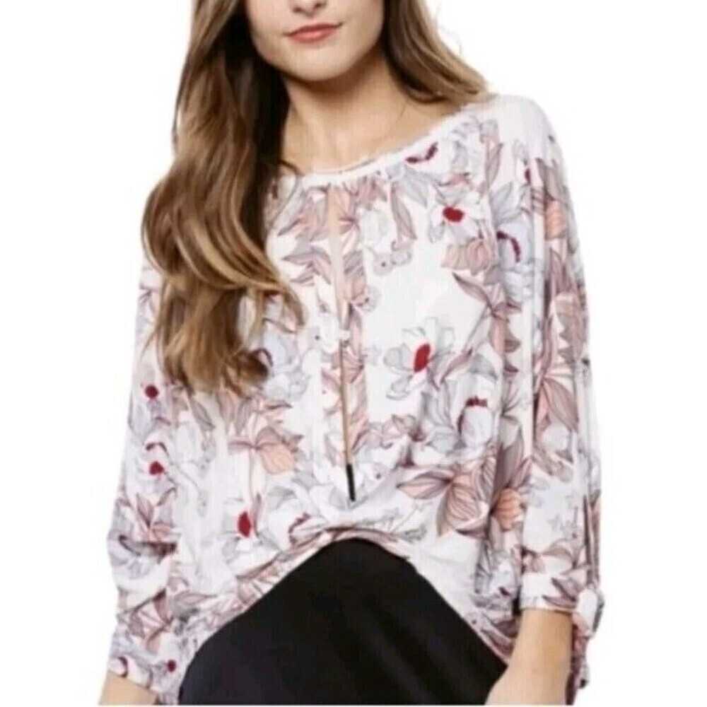 Free People Keepin on Top Ivory Floral Print Tee Top XS Blouse Boho Cropped 10‎